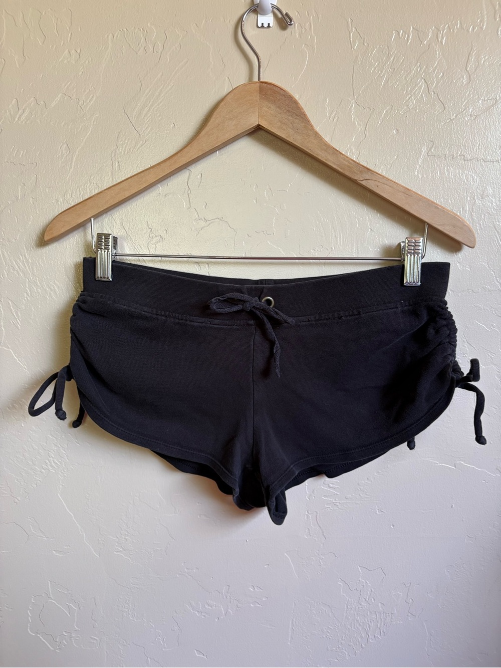 Y2K 2000s OP Ocean Pacific Micro Low Rise Black Cotton Side Tie Shorts Size S